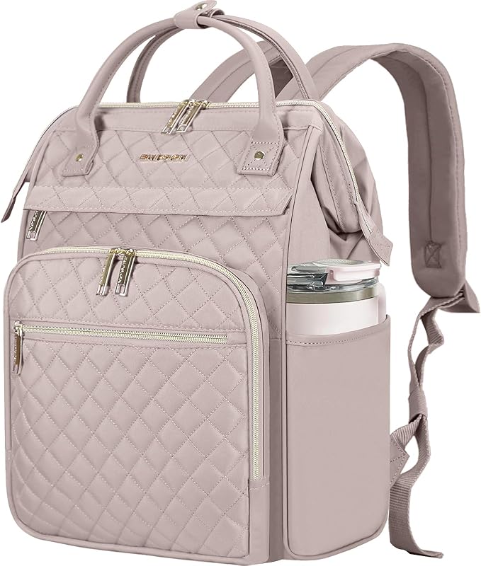 EMPSIGN 17 Inch Laptop Backpack for Women, Work Business Travel Computer College Bags, Large Capacity Water-repellent Quilted Casual Daypack, Dusty Pink