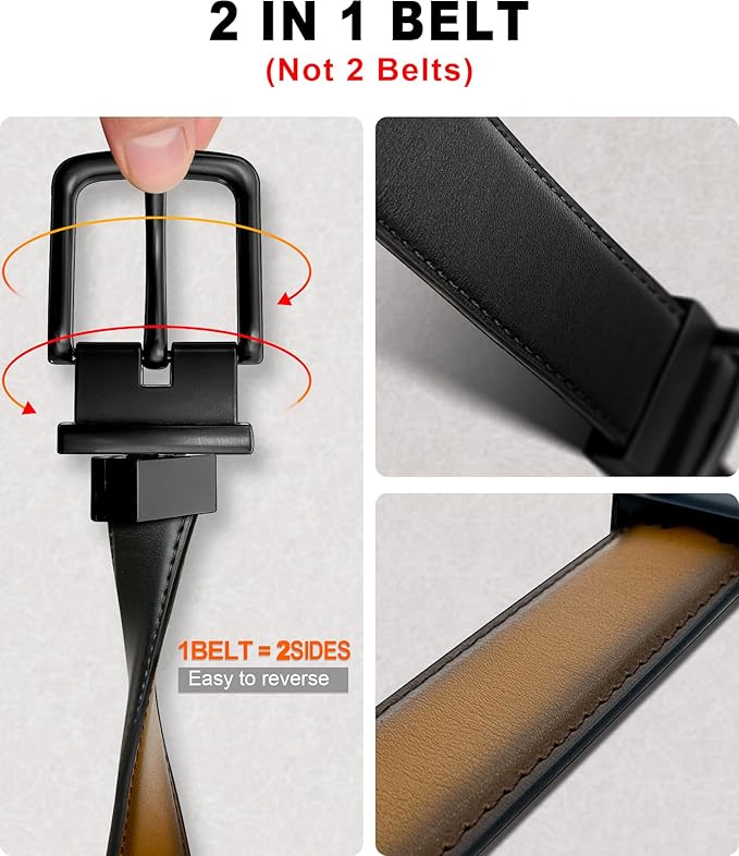 BULLIANT Men's Belt,Reversible Belt Adjustable For Gift Men 1.25”-Cut For Fit-2 Sides in 1 Belt(Not 2)