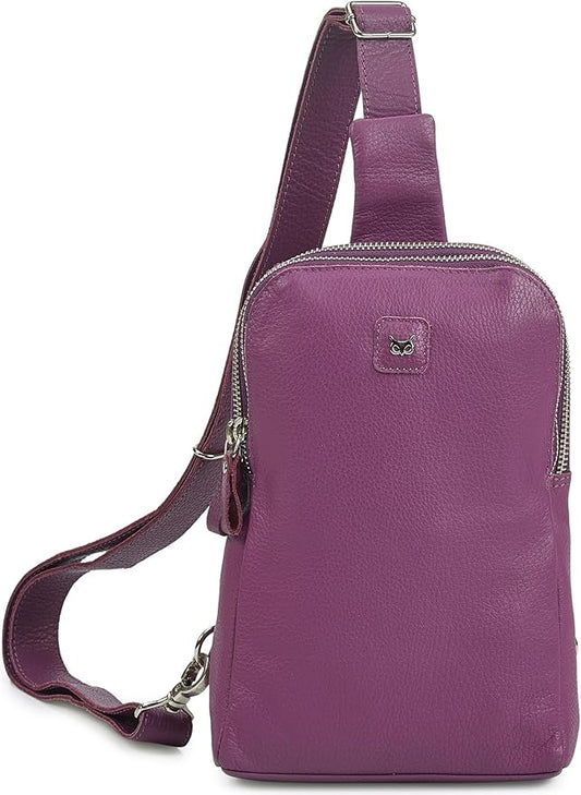 Leather Sling Bag for Women Genuine Crossbody Purse Small Trendy Cross Over Chest with Phone and Credit Card Slots (Amethyst Nappa)