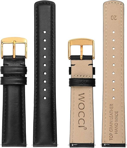 WOCCI Quick Release Watch Band, Distressed Genuine Leather, Stainless Steel Buckle, Strap Width 18mm 19mm 20mm 22mm 24mm