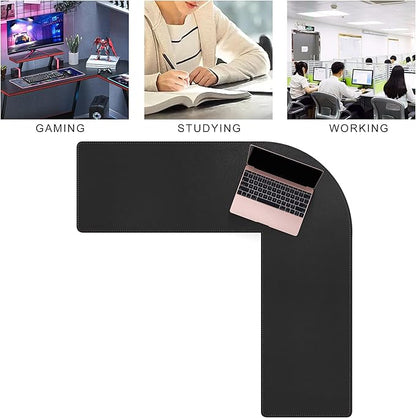 MAIDERN (43.3” + 43.3”) x 13” L Shaped Corner Desk Mat, Cork & Leather Dual Sided Desk Pad for Gaming Computer Office Home (Black) …