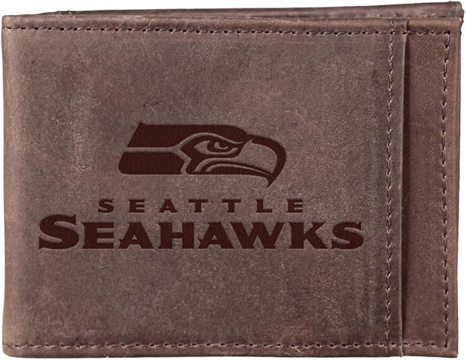 Team Sports America NFL Seattle Seahawks Front Pocket Slim Wallet for Men | Minimalist Leather RFID Blocking Bifold Card Holder with Money Clip | Officially Licensed Stamped Logo