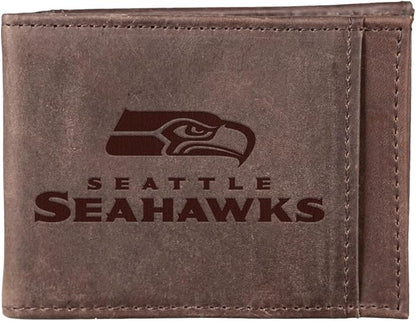 Team Sports America NFL Seattle Seahawks Front Pocket Slim Wallet for Men | Minimalist Leather RFID Blocking Bifold Card Holder with Money Clip | Officially Licensed Stamped Logo