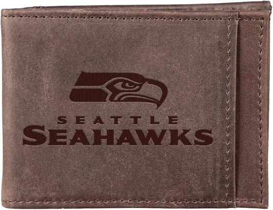 Team Sports America NFL Seattle Seahawks Front Pocket Slim Wallet for Men | Minimalist Leather RFID Blocking Bifold Card Holder with Money Clip | Officially Licensed Stamped Logo