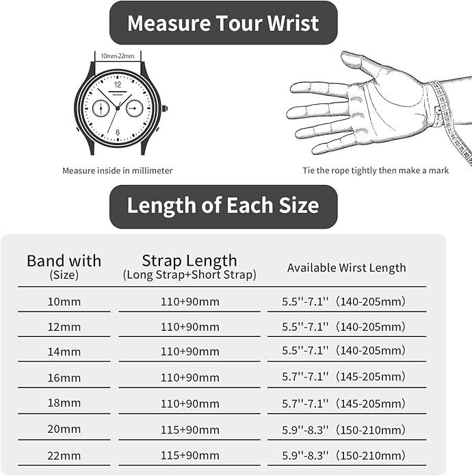 TStrap Mesh Watch Band Metal - Black Quick Release Watch Bands for Men Women - Stainless Steel Smart Watches Strap Bracelet Replacement - 10mm 12mm 14mm 16mm 18mm 20mm 22mm