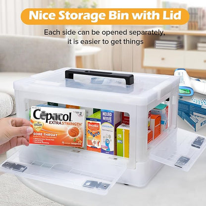 Gifhomfix Extra Large Medicine Storage Box with Handles, First Aid Box Clear Medical Supply Organizer with Removable Tray, Multipurpose Plastic Medicine Chest with Wheels