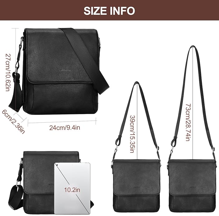Leathario Men's Crossbody Bag, Vegan Leather, Shoulder Purse Side Sling Satchel, Small Messenger for Travel Work Daily
