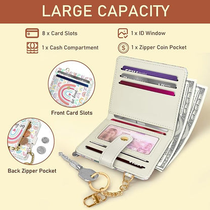 Jogjam Rainbow Be Kind Rfid Women Wallet, Small Slim Thin Credit Card Wallet, PU Leather Bifold Cash Zipper Coin Pocket ID Window for Female Ladies Teen Girls Girly