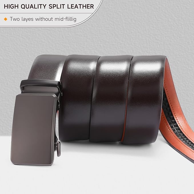 SENDEFN Men's Leather Belt - Automatic Ratchet Slide Buckle, Easy Trim-to-Fit Function, Packaged with Gift Box