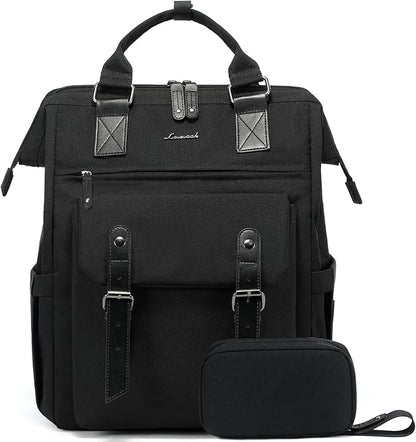 LOVEVOOK Laptop Backpack for Women Work Travel Commuter Backpack Business Computer Bag Doctor Nurse Bags College Backpack Purse, 17 Inch, Black-black