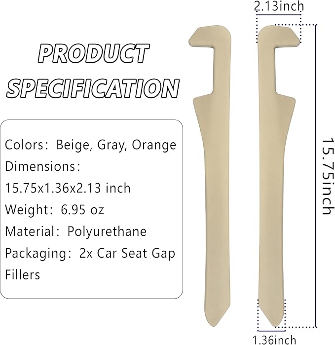 Junecarp Car Seat Gap Filler 2 Pack,Flexible Car Gap Filler Organizer to Impede Items from Dropping,Essential Interior Car Accessories Seat Gap Plug Perfectly Fits Car Gap (Beige)