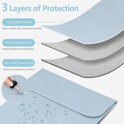 HYZUO 15-16 Inch Laptop Sleeve for MacBook Pro 16 M5/M4/M3/M2/M1 Pro/Max A3428 A3429 A3403 A3186 2026-2019, MacBook Pro 15 2015-2012, XPS 15, Faux Suede Leather Case with Accessory Bag, Pale Blue
