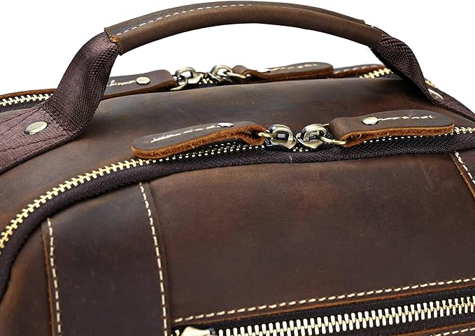 Vintage Full Grain Leather Backpack for Men, 16" Laptop Rucksack For Men Hiking Trave Work Business Bag, 9517 Brown