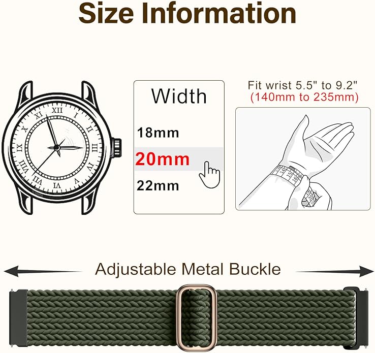 SNBLK 3 Pack 18mm 20mm 22mm Braided Watch Band Compatible with Garmin Vivoactive 5 Watch Bands/Vivoactive 6/3/4s, Quick Release Adjustable Elastic Nylon Loop Strap for Venu 3S/2S/Venu 3/2 Women Men