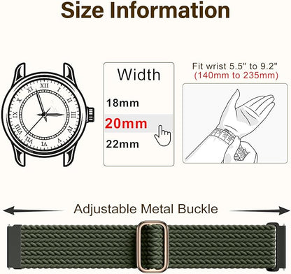 SNBLK 3 Pack 18mm 20mm 22mm Braided Watch Band Compatible with Garmin Vivoactive 5 Watch Bands/Vivoactive 6/3/4s, Quick Release Adjustable Elastic Nylon Loop Strap for Venu 3S/2S/Venu 3/2 Women Men