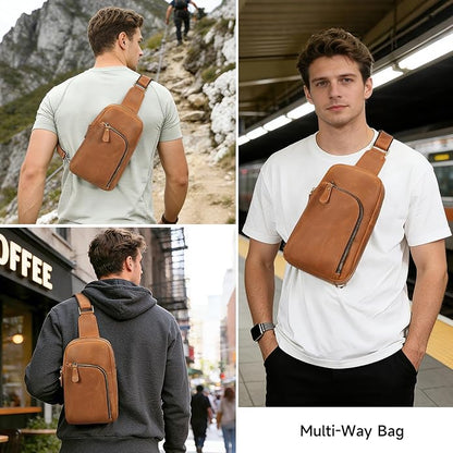 Genuine Leather Sling Bags for Men Crossbody Purse Vintage Small Messenger Shoulder Bag for Phone Side Chest Daypack Bag