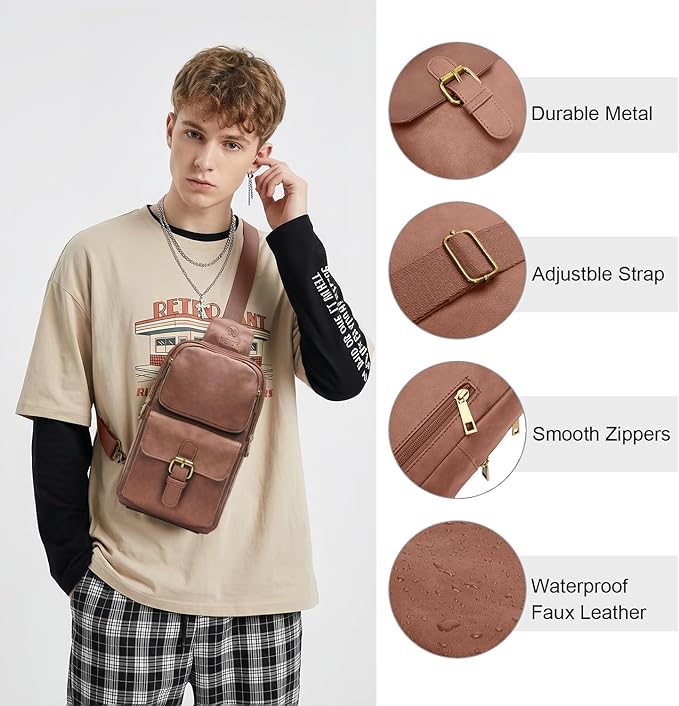 Sling Bag for Men Women Pu Leather Crossbody Bag Waterproof Funny Waist Pack Vintage Shoulder Bags