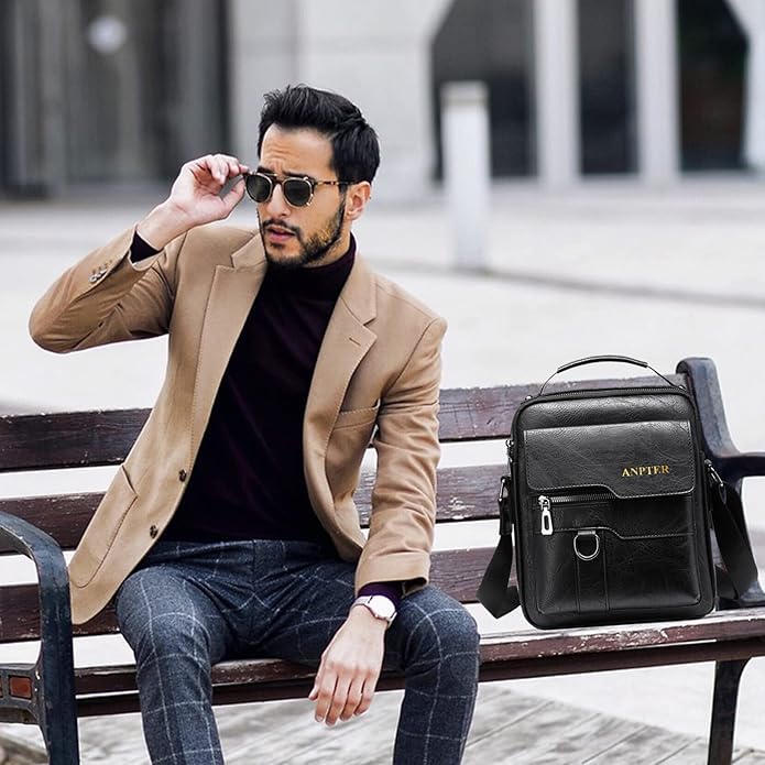 Messenger Bag for Men Crossbody Shoulder Purse Small Vintage PU Leather Satchel Pouch Side Crossover Handbag