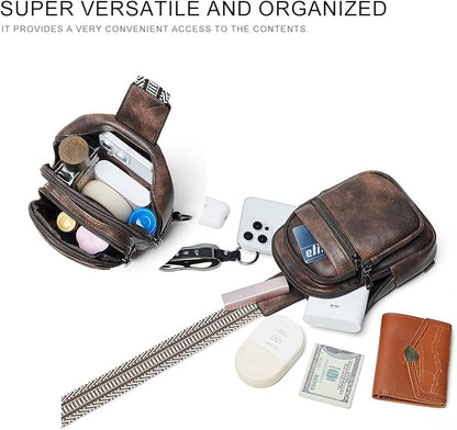 LATMAP Sling Bag For Women Faux Leather Small Casual Daypack Backpack Fanny Pack Crossbody Chest Bags Purse