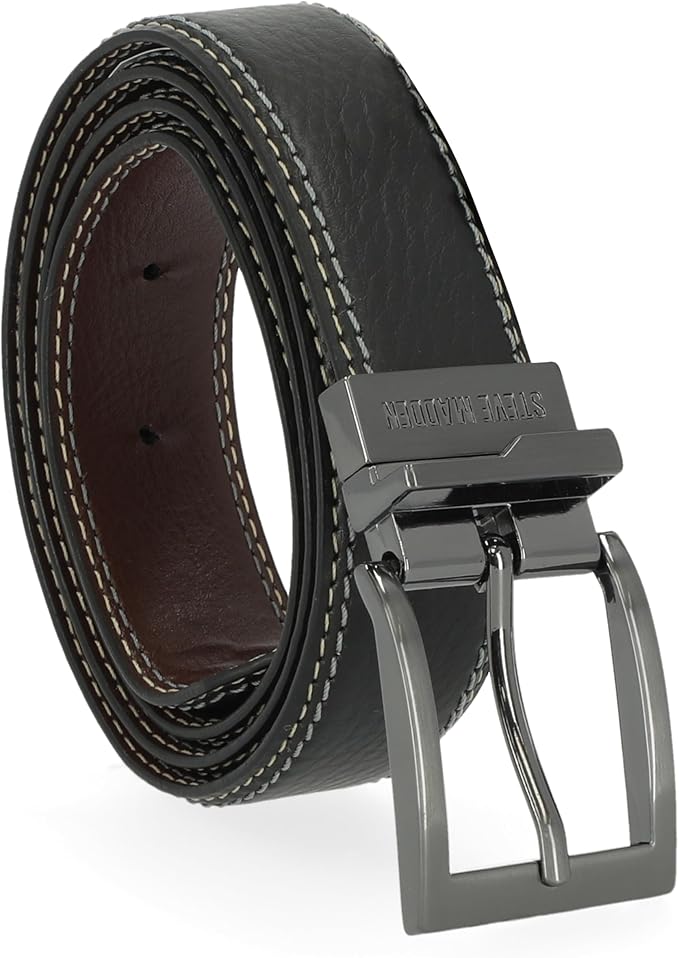 Steve Madden Men's Reversible Men's Dress Casual Every Day Leather Belt