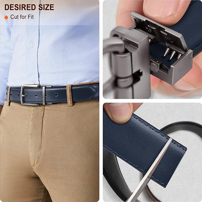 BULLIANT Men's Belt,Reversible Belt Adjustable For Gift Men 1.25”-Cut For Fit-2 Sides in 1 Belt(Not 2)