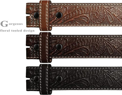 Genuine Full Grain Western Engraved Tooled Leather Strap or Belt 1-1/2" Wide