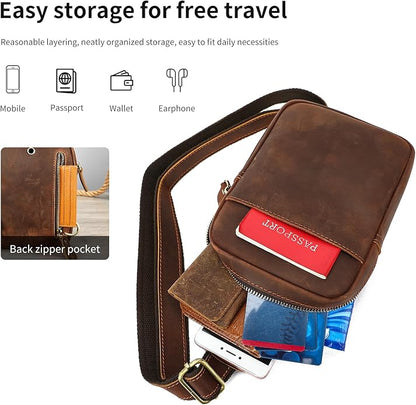 Genuine Leather Sling Bags for Men Crossbody Purse Vintage Small Messenger Shoulder Bag for Phone Side Chest Daypack Bag