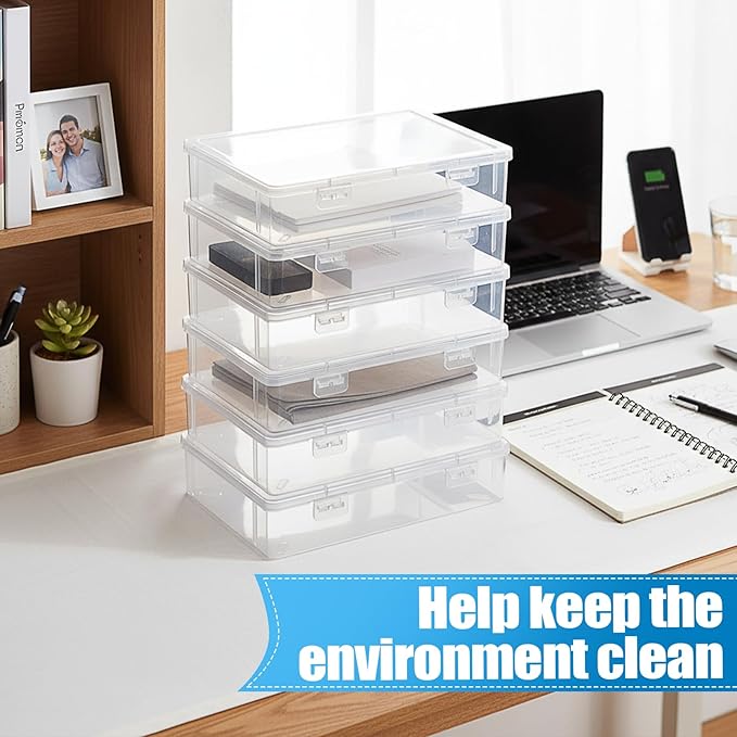 Oqqlin 6 Pcs Plastic Storage Boxes with Lids, 9 x 6.5 x 2 Inch Clear Rectangular Plastic Box Multipurpose Craft Organizers Small Storage Containers for Pencils, Beads, Craft Accessories, Small Items