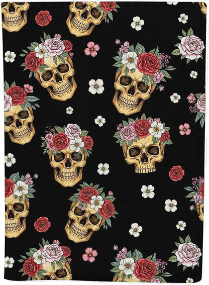 Suger Skull Passport Holder for Travel Floral Red White Pink PU Leather Passport Cover Wallet Cute Passport Card Holder for Women and Men