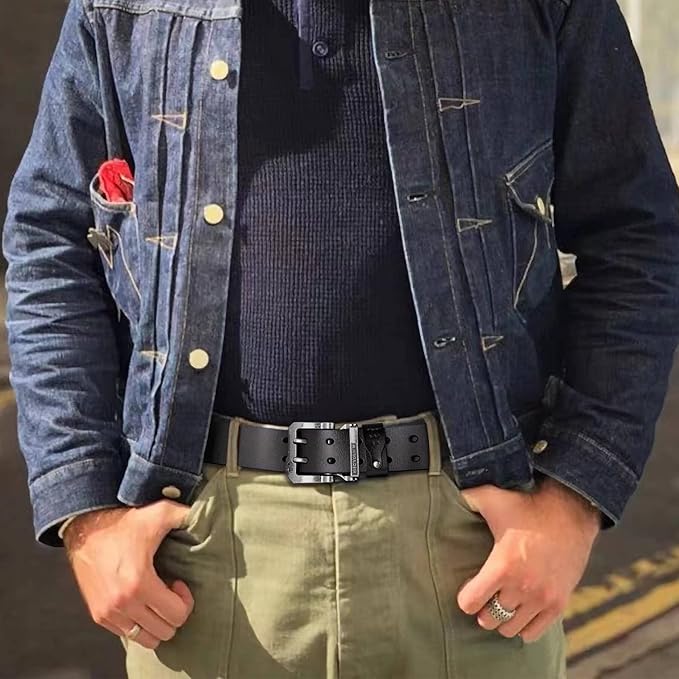 BISON DENIM Men's Belts Leather Dress Genuine Leather Classic Heavy Duty Buckle Belt Casual for Jeans