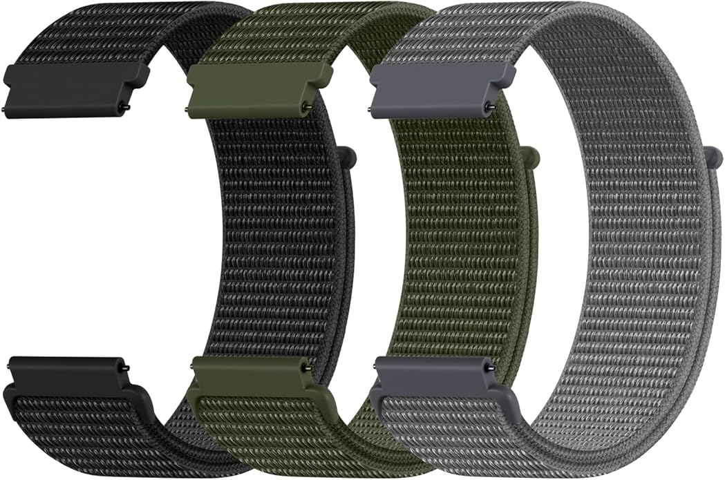 DaQin 22mm 20mm 18mm Quick Release Watch Band Compatible with Garmin Venu 3 2/Forerunner 255 265 955/Vivoactive 5 6 4 3, Nylon Watch Straps Adjustable Sport Replacement for Samsung Galaxy Watch 7 6 5 4/3 45mm/Galaxy Watch 46mm Men Women, 3 Packs