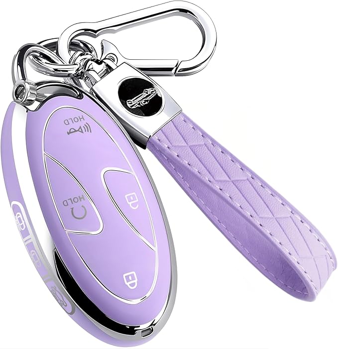 7 Buttons Compatible with Hyundai Key Fob Cover Accessories, Fits for Sonata Santa Fe Tucson KONA Grandeur Ioniq 6, Soft TPU Key Case with Leather Keychain (Purple)