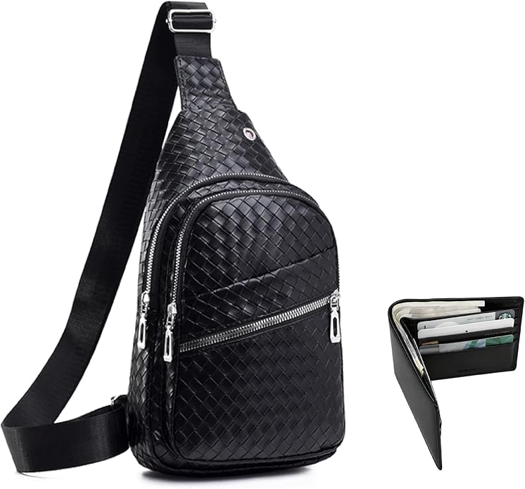 Sling Bag Set, PU Leather Sling Bag, Multi-Zipper Design for Travel, Outdoors, Valentine’s Day Gifts