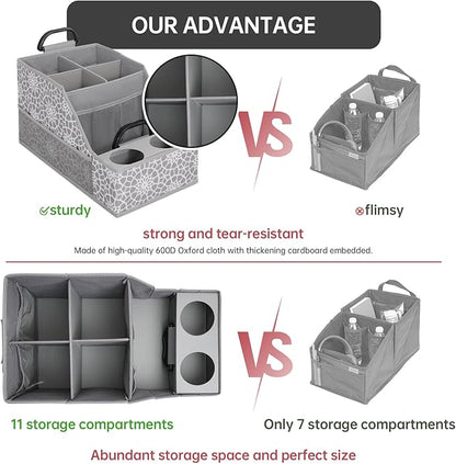 MULISOFT Car Seat Organizer- Backseat Car Organizer with 12 Storages Compartments and 2 Cup Holders, Organizers and Storage, Front Seat for Travel Kids,Gray