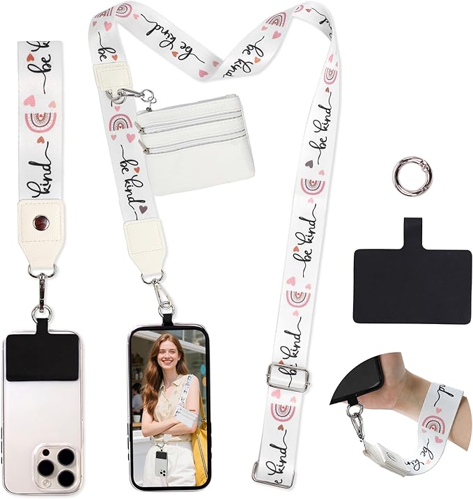 FUVLIFE Phone Lanyard Crossbody Wrist Strap, Adjustable Clip and Go Strap for Phone with Wallet Crossbody, Phone Strap with Zippered Pouch, Universal Hands-Free for All Cell Phone