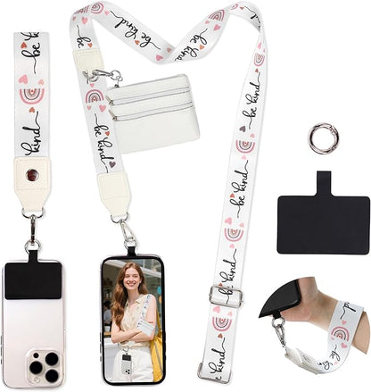 FUVLIFE Phone Lanyard Crossbody Wrist Strap, Adjustable Clip and Go Strap for Phone with Wallet Crossbody, Phone Strap with Zippered Pouch, Universal Hands-Free for All Cell Phone