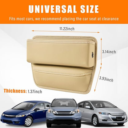 Ziciner Car Seat Gap Organizer, Premium Leather Auto Seat Storage Box, Vehicle Adjustable Front Seat Gap Filler, Car Seat Side Pocket Organizer for Phones, Glasses, Keys, Money, Cards (Beige)