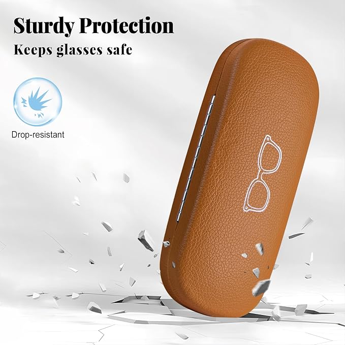 RayLove Glasses Case, 2 Pack Unisex Hard Shell Eyeglass Case PU Leather Hard Eyeglass Case with Eyewear Accessories