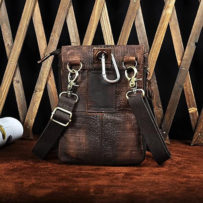 Le'aokuu Mens Genuine Leather Small Messenger Shoulder Satchel Phone Pouch Belt Waist Bag Pack