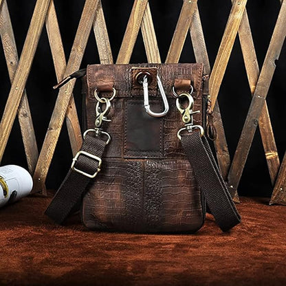 Le'aokuu Mens Genuine Leather Small Messenger Shoulder Satchel Phone Pouch Belt Waist Bag Pack