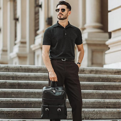 Time Resistance Leather Backpack Vintage Rucksack Purse for Laptop up to 15 in Black