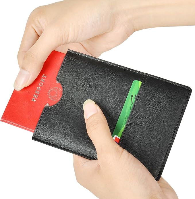 XEYOU Passport Holder Cover - Ultra Slim Premium Vegan Leather Travel Wallet Case Cover (Black)