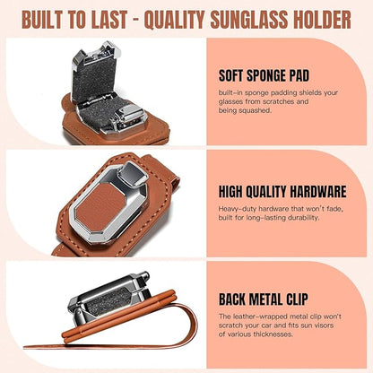 2PCS Sunglass Holder for Car Visor, Faux Leather Eyeglass Holder Clip for Car Sun Visor Organizer, Universal One Handed Operation Sun Glass Hanger, Car Interior Accessories for Women Man