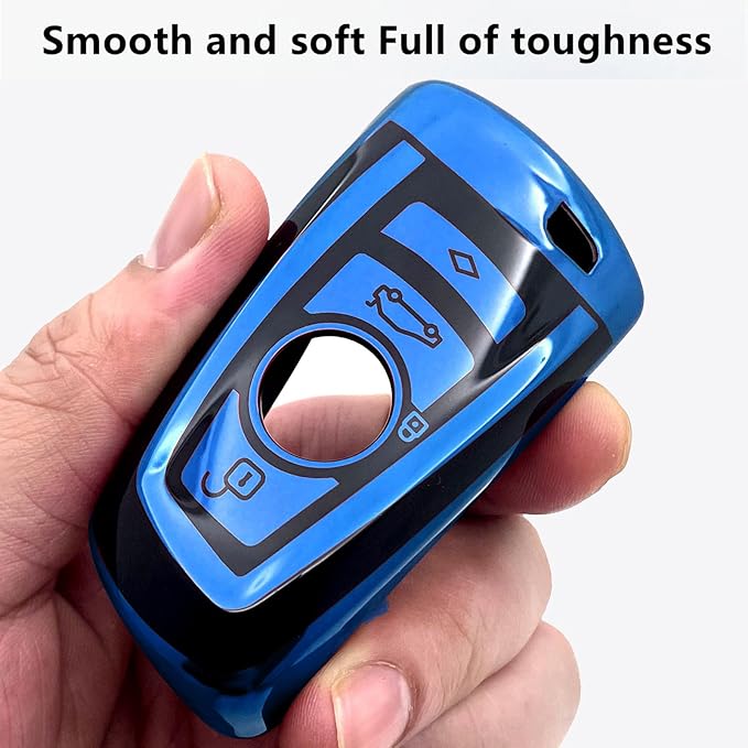 Creativity Suitable For BMW key fob cover. Advanced soft TPU key box is compatible with X1 X3 X4 X5 X6 1 2 4 5 6 7 M3 M5 M6 GT3 GT5 G30 F10 F15 F16 F20 key (Type A Blue single Key Case)