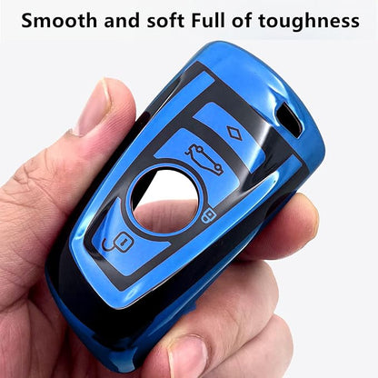 Creativity Suitable For BMW key fob cover. Advanced soft TPU key box is compatible with X1 X3 X4 X5 X6 1 2 4 5 6 7 M3 M5 M6 GT3 GT5 G30 F10 F15 F16 F20 key (Type A Blue single Key Case)
