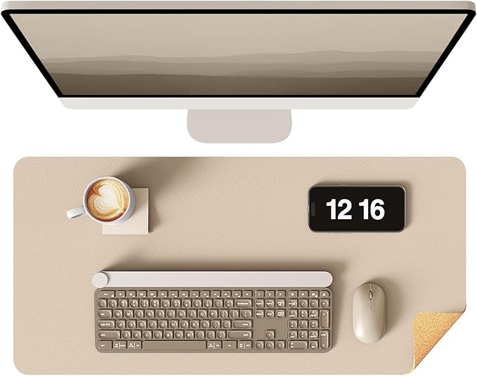 YSAGi Double-Sided Desk Pad, 31.5"x15.7" Leather Desk Mat, Eco Cork Desk Pad Protector,Large Mouse Pad,Waterproof Desk Blotter for Office/Home (Beige/Cork)