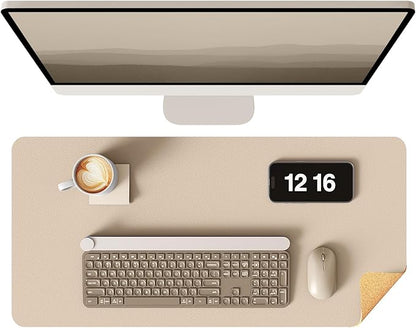 YSAGi Double-Sided Desk Pad, 23.6"x13.7" Leather Desk Mat, Eco Cork Desk Pad Protector, Large Mouse Pad for Desk, Waterproof Desk Blotter Pad, Desk Writing Pad for Office Work/Home(Beige/Cork)