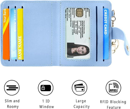 Airkit Small Wallets Woman RFID Blocking Leather Credit Card Holder - with ID Window - Card Wallets for Women - with Zipper Coin Purse - Keychain Wallet