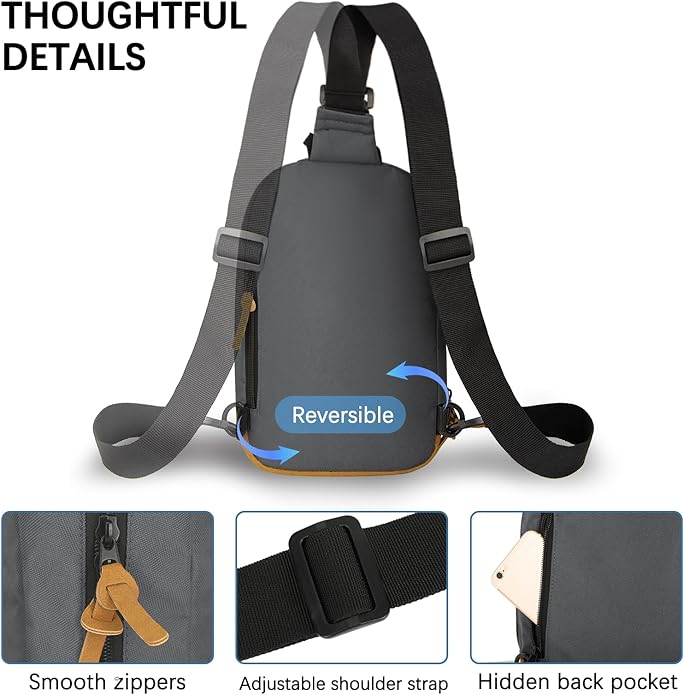 Goloni Sling Bag for Men Women, Crossbody Shoulder Bag with Multiple Pockets, Lightweight Casual Daypack for Travel
