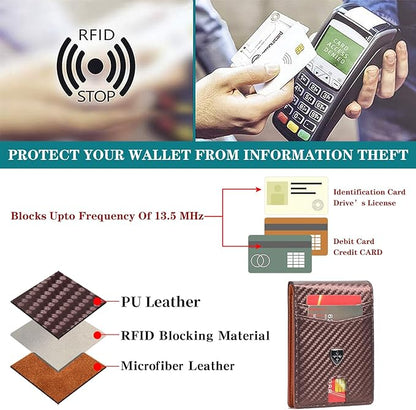 Mens Wallet Leather Credit Card Holder Slim Bifold RFID Blocking Front Pockets Minimalist Wallets for Men with ID Window